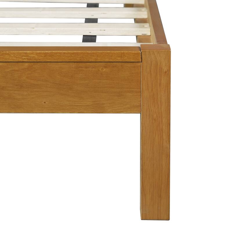 King Size Platform Bed Frame with Headboard, Mid Century Modern Design, Natural Finish