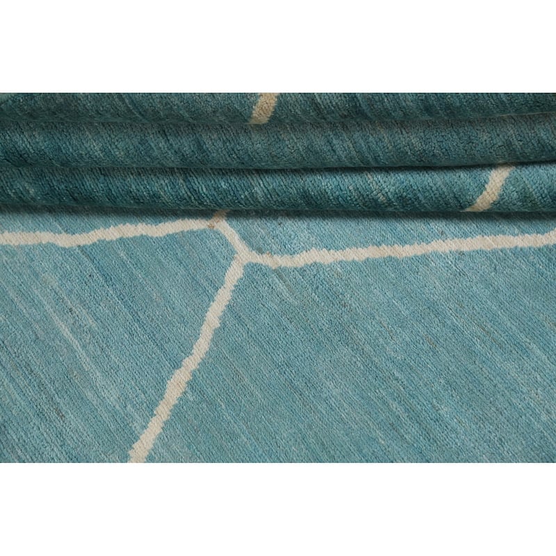 Turquoise Moroccan Vegetable Dye Oriental Wool Area Rug Hand-knotted - 6'4" x 9'8"