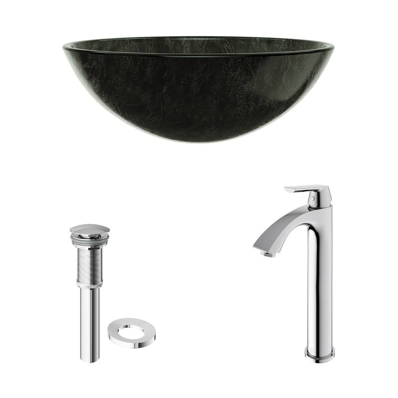 VIGO Giovanni 17"L x 17"W Glass Vessel Sink and Linus 12"H Faucet Set