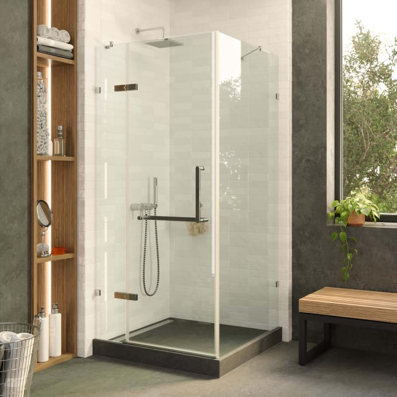 Fine Fixtures Frameless Shower Enclosure Hinged Glass Shower Door - Tempered Glass - 36 Inch - Polished Chrome