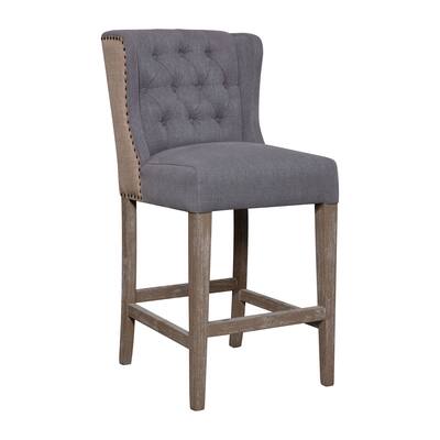 Abel Two-Toned Performance Linen Wingback Barstool, Jute and Light Grey - N/A
