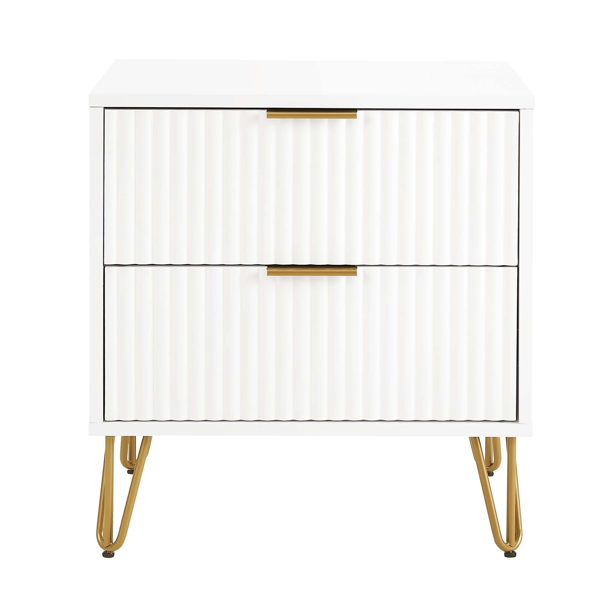 Fluted Nightstand with 2 Drawers Metal Legs Tool Free Assembly