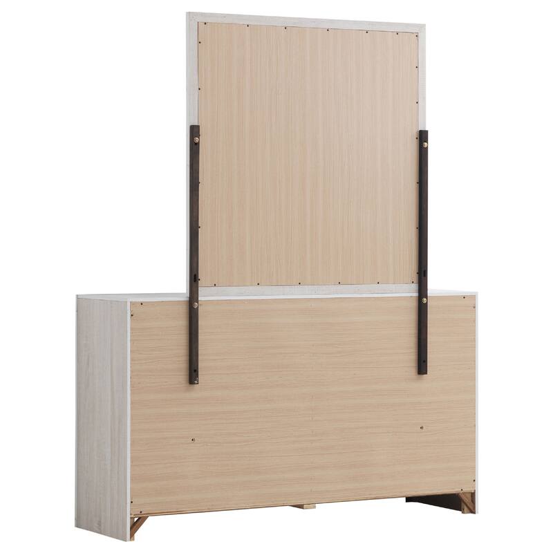 Sili Wide Dresser with Rectangular Mirror, 6 Drawers, Ivory White Wood