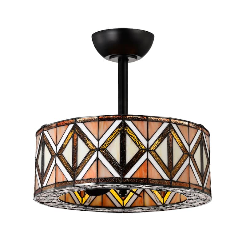 Cancha Marble and Ivory Tiffany Glass Lighted Ceiling Fan w Remote