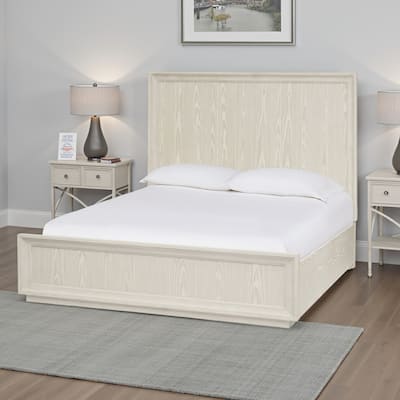 Maxi Queen Size Platform Bed High Headboard Wire Brushed Wood Beige
