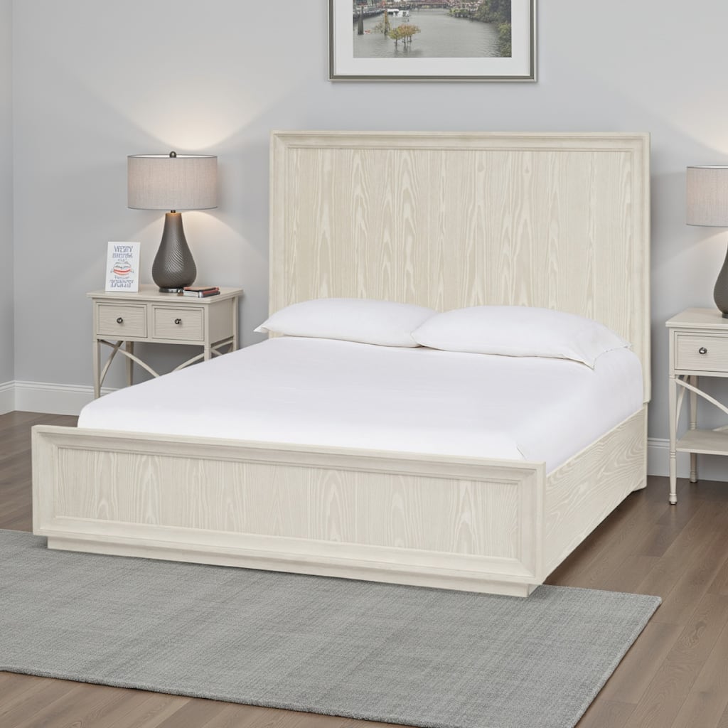 Maxi Queen Size Platform Bed High Headboard Wire Brushed Wood Beige