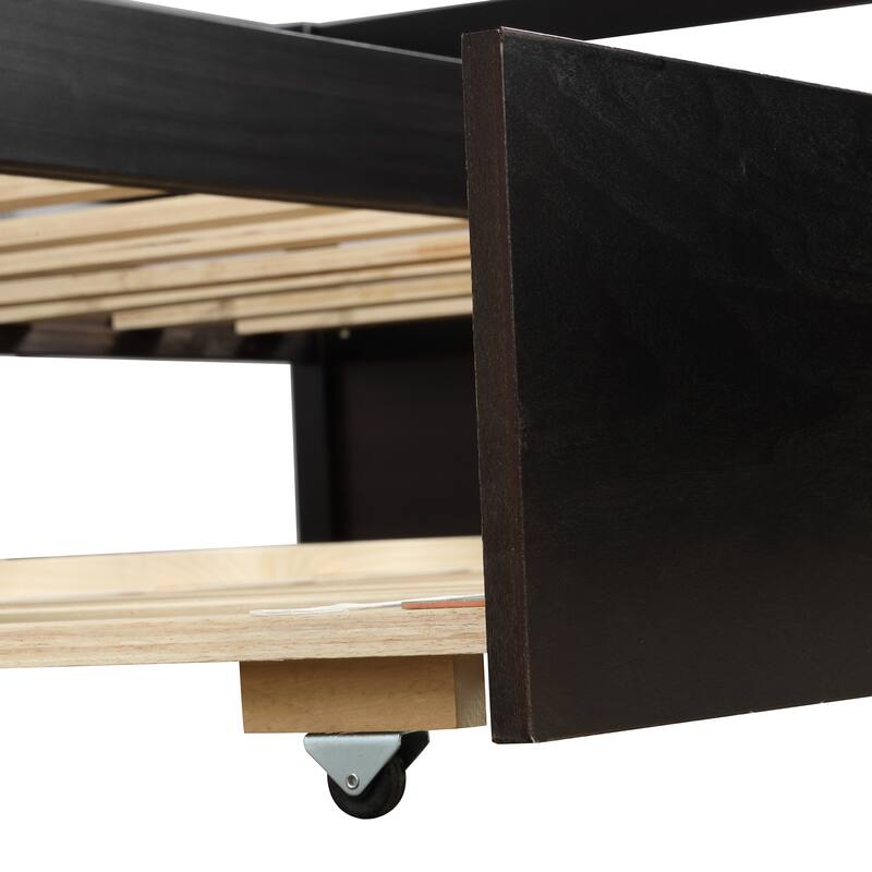 Twin Size Espresso Daybed with Pull-Out Trundle, No Box Spring Needed, Sturdy Wood Construction