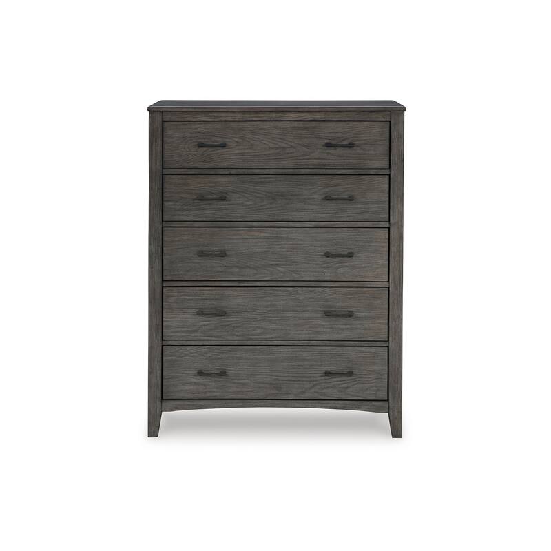 Illian Tall Dresser Chest, 5 Large Drawers, Gray Brown Solid Hardwood