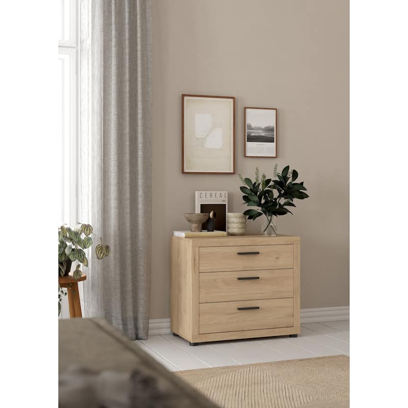 Porch & Den Mira 3-Drawer Chest, Jackson Hickory