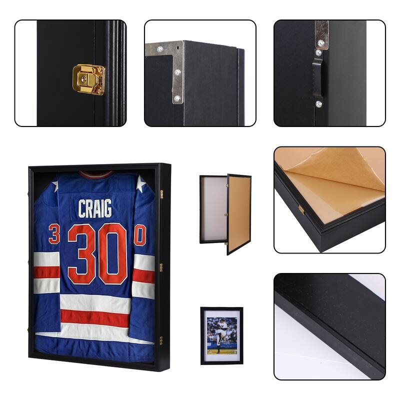 Jersey Frame Display Case, XL Jersey Display Case, with 2 Baseball Case and 1 Photo Frame