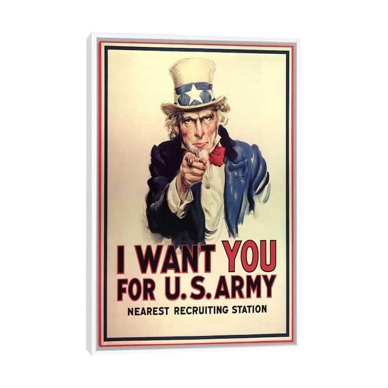 iCanvas "Uncle Sam- I Want You Vintage Poster, J. M. Flagg" by j. M. Flagg Framed Canvas Print - White - 26x18