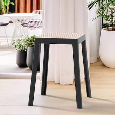 Tresse Modern Stackable Dining Stool with Wicker Seat for Dining Room, Garden, Patio, Indoor or Outdoor - No Assembly Required