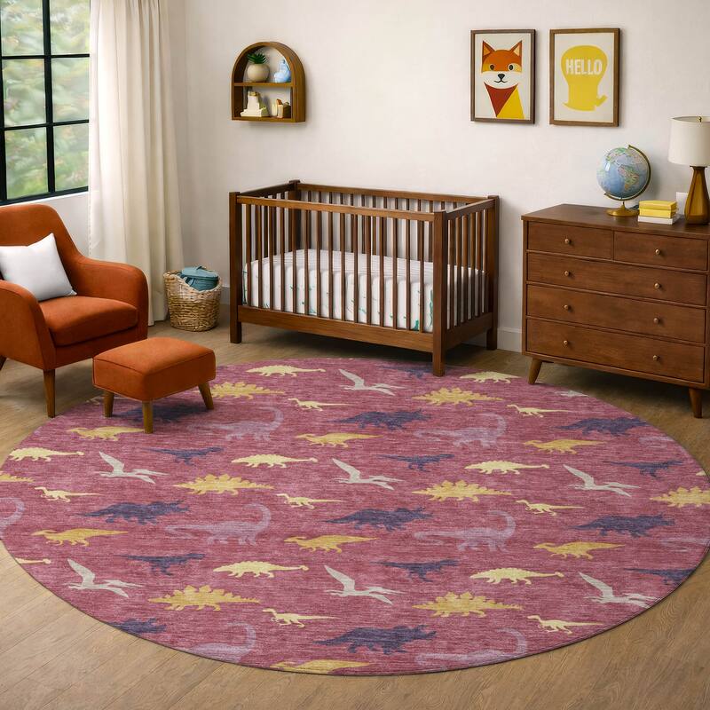 Machine Washable Indoor/ Outdoor Modern Dinosaur Chantille Rug