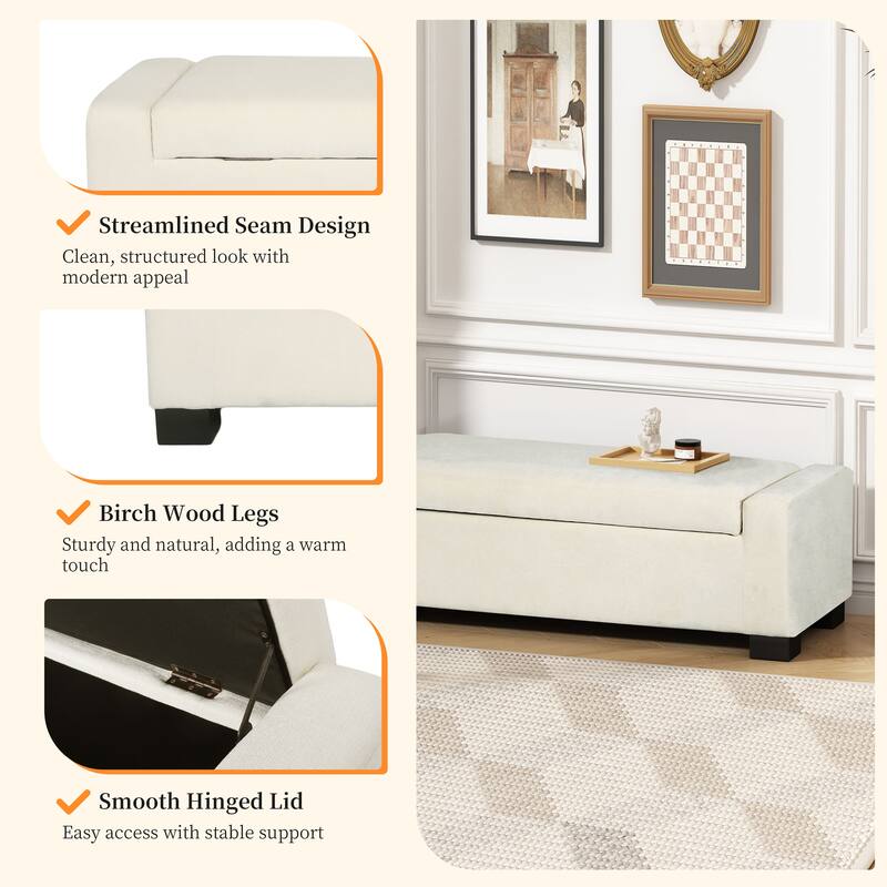 Roomfitters Upholstered Storage Ottoman Bench with Hinged Lid, Rectangular Accent Seat for Living Room or Bedroom