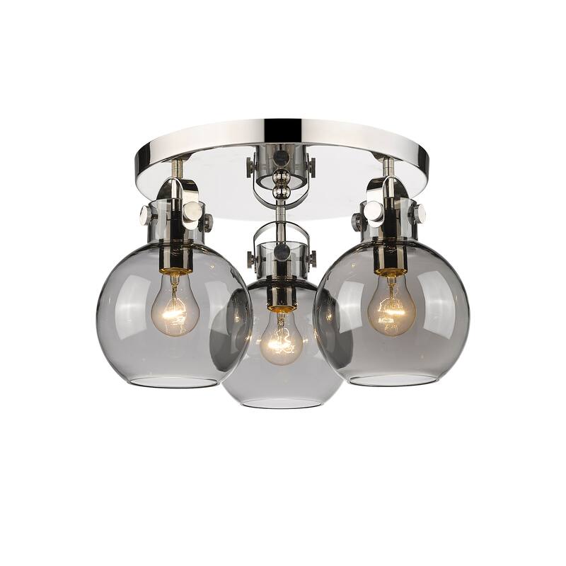 Innovations Lighting Newton Sphere - 3 Light 7" Flush Mount - Polished Nickel/Light Smoke