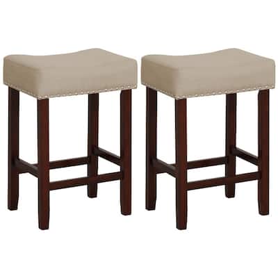Set of 2 24 Inch Bar Stool with Curved Seat Cushions - 17" x 13" x 24" (L x W x H)
