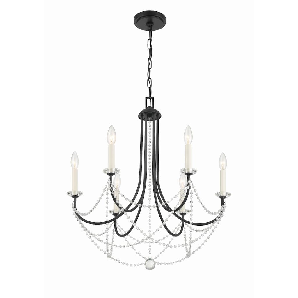 Delilah 6 Light Matte Black Chandelier - 24"W x 27.5"H
