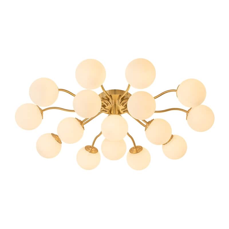 Milky Glass Globe Brass Sputnik Bubble Ceiling Light - 30in Chandelier