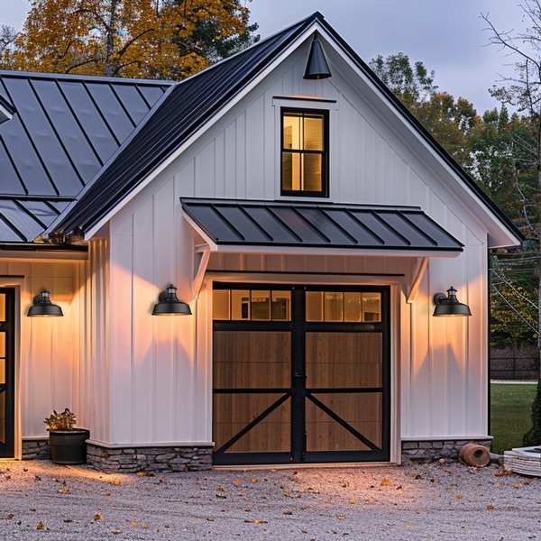 Motion Sensor Farmhouse Barn Light Outdoor Dusk to Dawn Sensor Wall Sconces Exterior Light Fixture Black