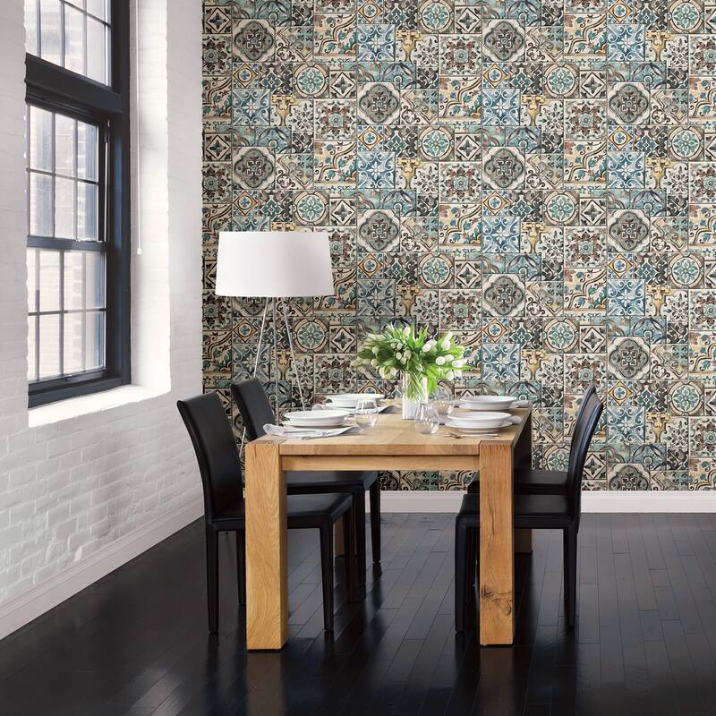 Saratoga, Marrakesh Tiles Mosaic, 33 FT. L x 20.5In. W Wallpaper Roll - Teal