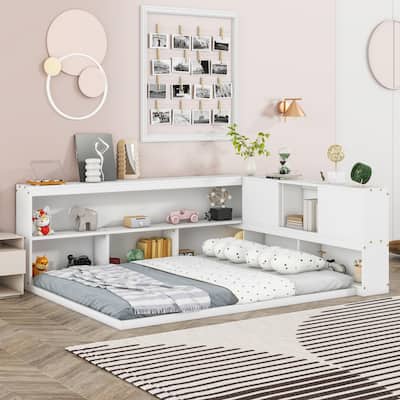 Floor Bed with L-shaped Bookcases