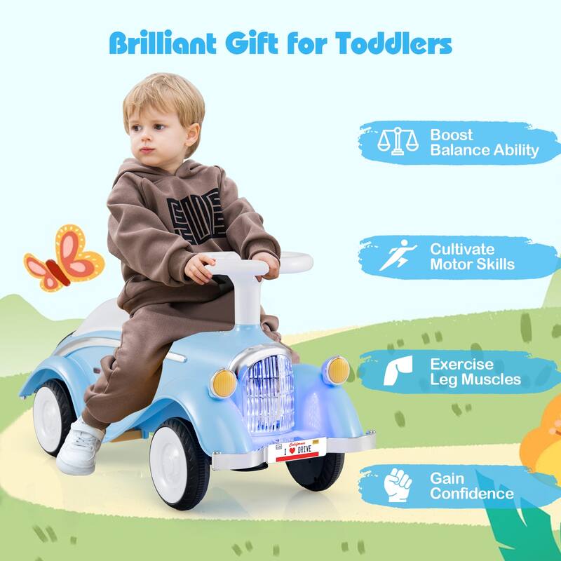 Gymax Kids Ride on Push Car w/ Steering Wheel Horn & Light Under Seat