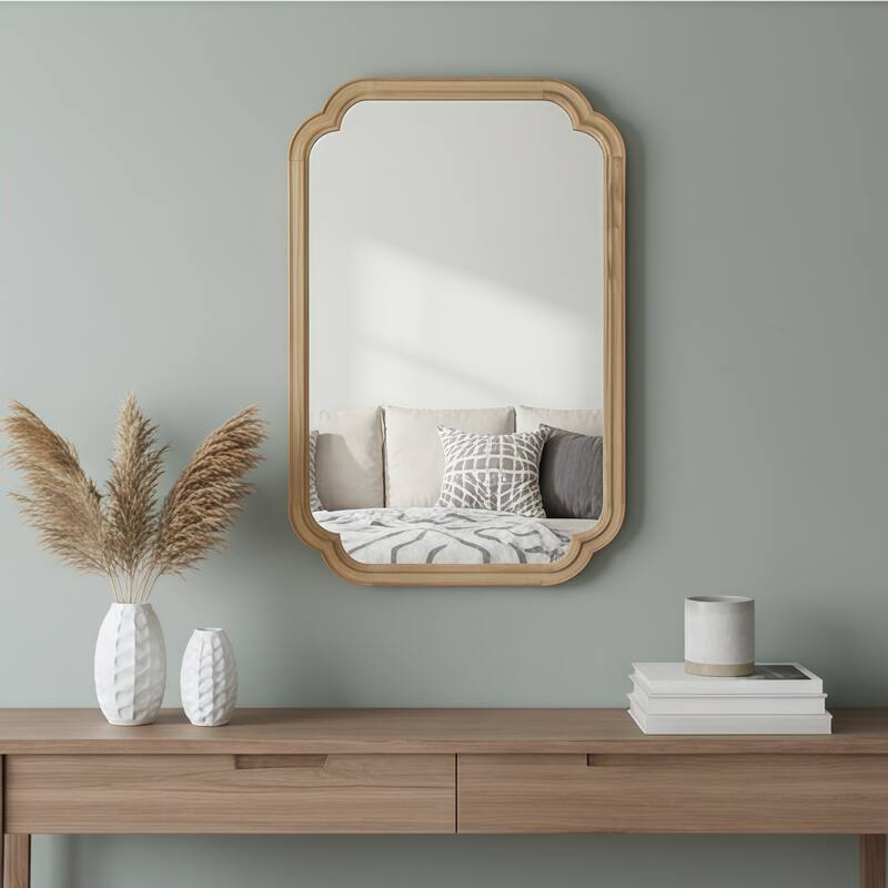 Transitional Irregular Rectangle Wood Frame Wall Mirror for Entryway - Natural - 20''x30''