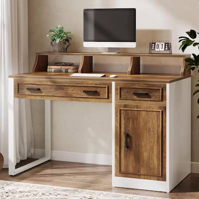 47 Inches Computer Desk with Drawers and Hutch, Executive Office Desk