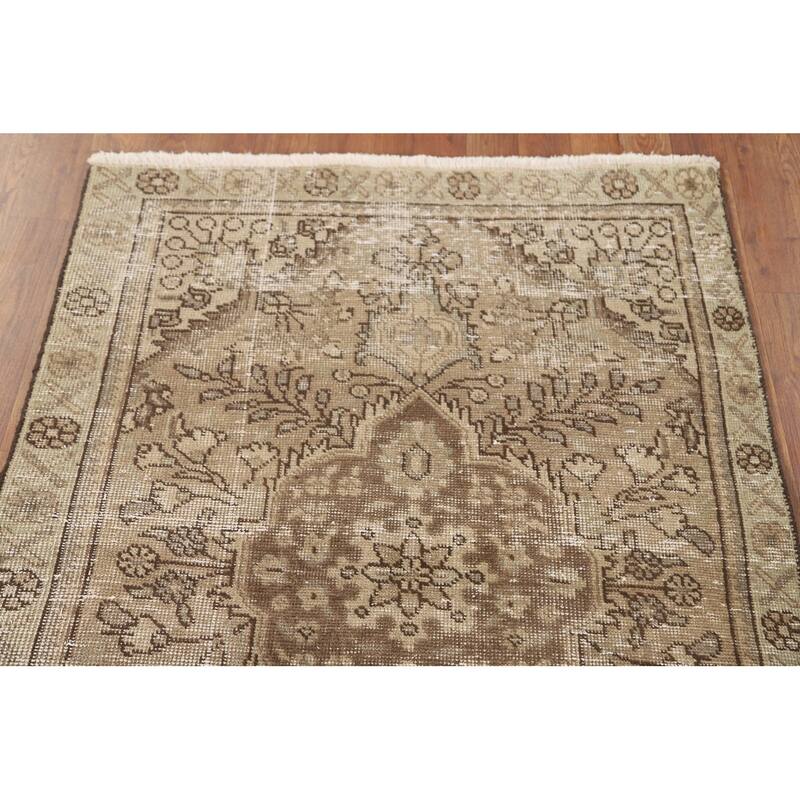 Hand Knotted Oriental 100% Wool Carpet Traditional Floral Brown Tabriz Area Rug - 4' 8'' X 3' 3''