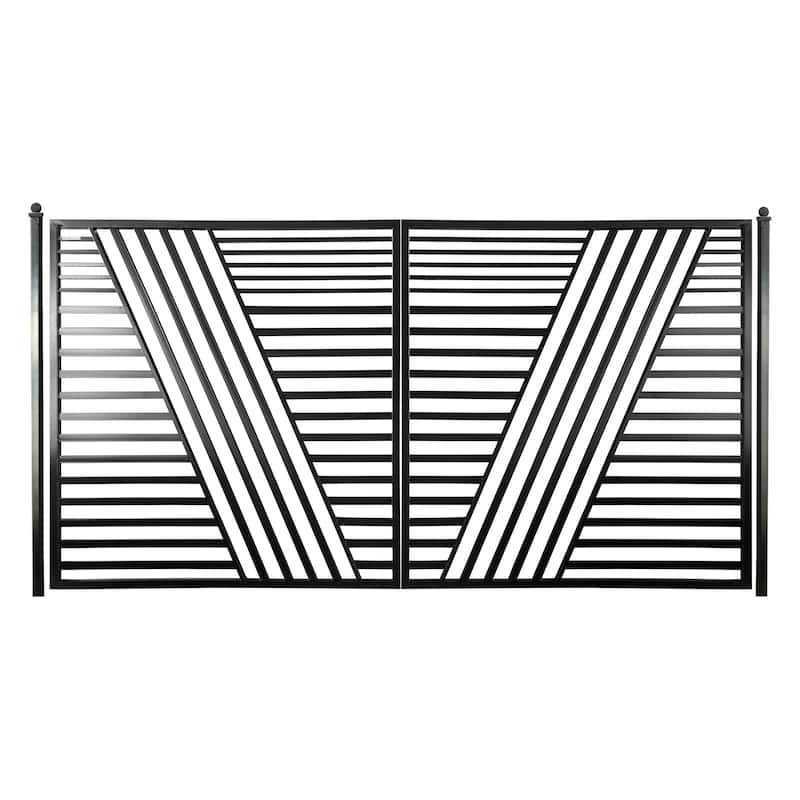 ALEKO Modern Yard Garden Sofia Style Dual Swing Steel Driveway Gate 12 ft Black