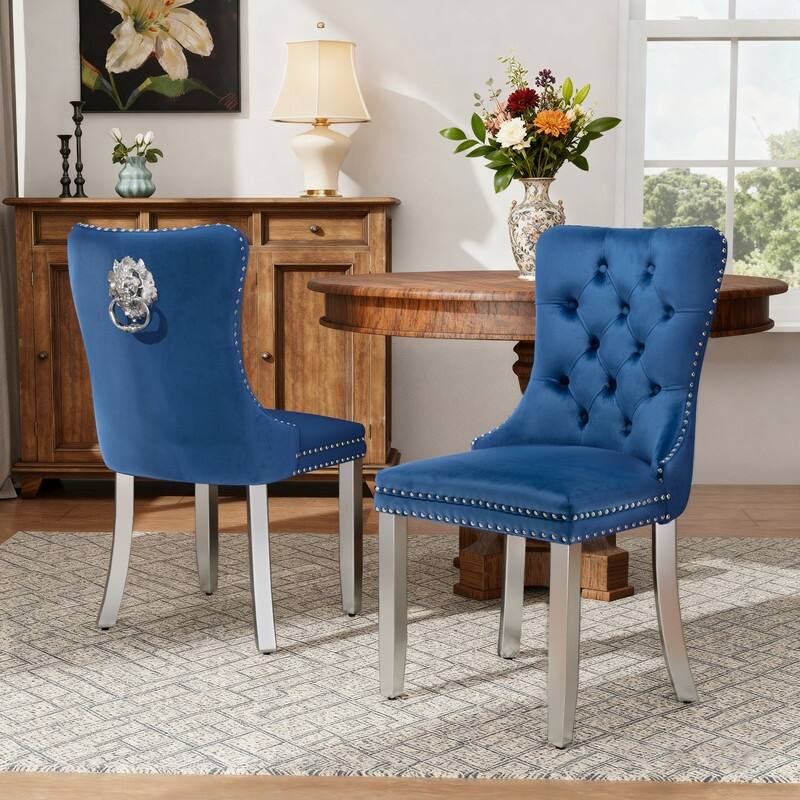High-end Tufted Velvet Upholstered Nailhead Dining Chair Set of 4