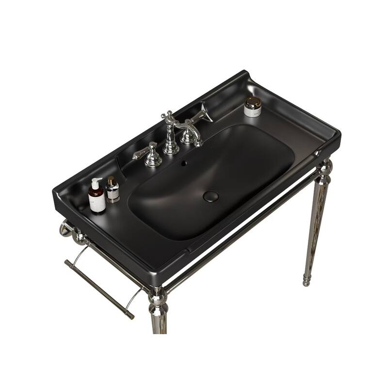 GDFStudio - Vici 36" Bathroom Ceramic Basin with 3 Pre-Drilled Holes, WITHOUT Cabinet and Faucet, Black