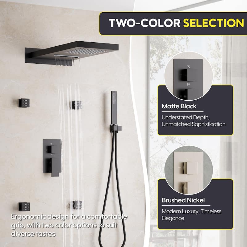 3-Function Shower System With 22" Rectangle Shower Head,Body Jets And Hand Shower(Valve Included)