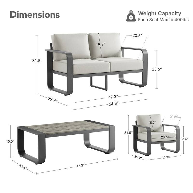 Spruce & Spring Outdoor Patio Furniture Set Aluminum Sofa Accent Chair