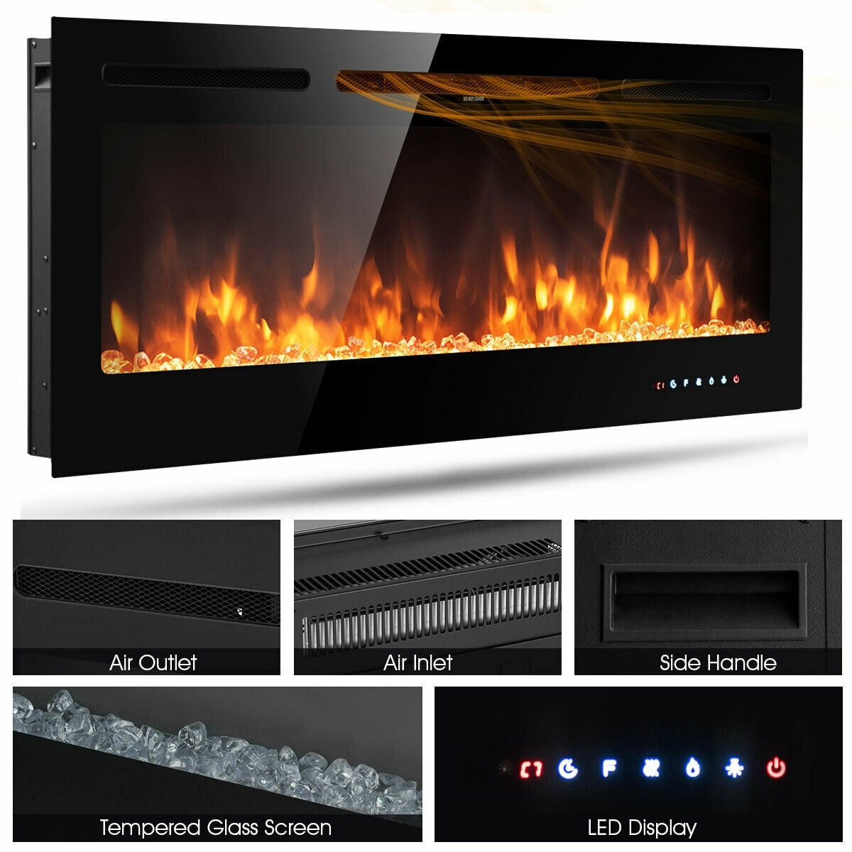 Gymax 50'' Electric Fireplace Recessed and Wall Mounted 750W/1500W W/ - On  Sale - Bed Bath u0026 Beyond - 29756432