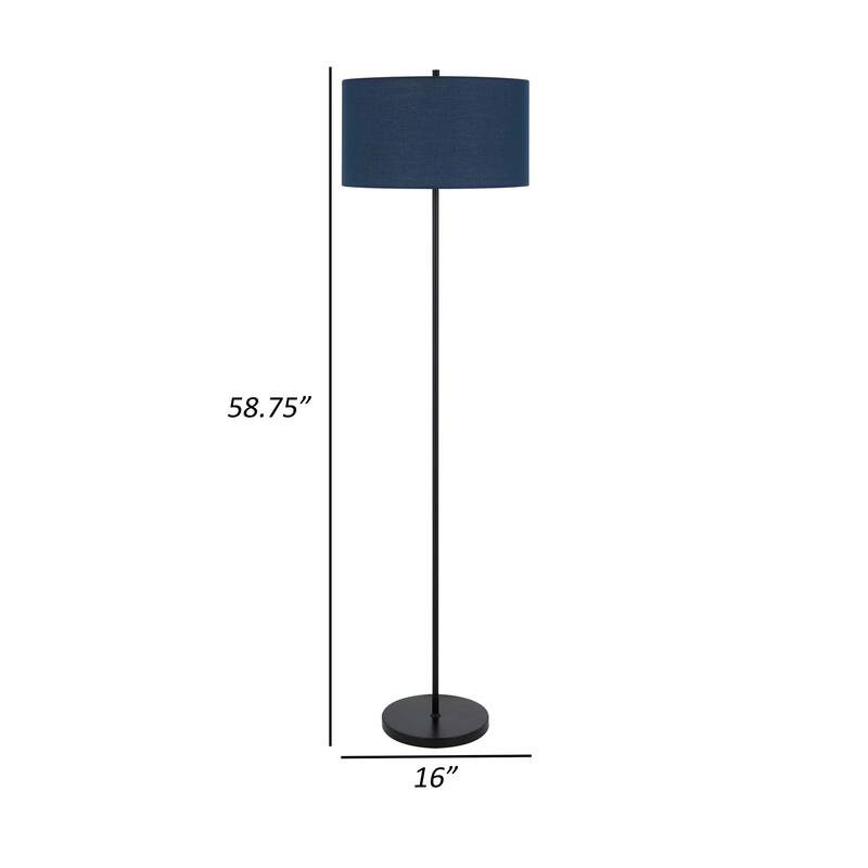 Sie 59 Inch Floor Lamp, Navy Blue Linen Shade, Round Base, Black Metal Pole