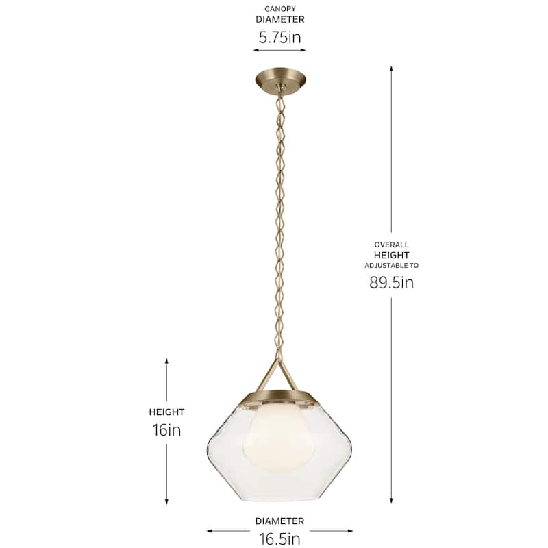 Kichler Lighting Nella 16 Inch 1 Light Pendant with Clear Outer Glass with Opal Interior Glass in Champagne Bronze - 12