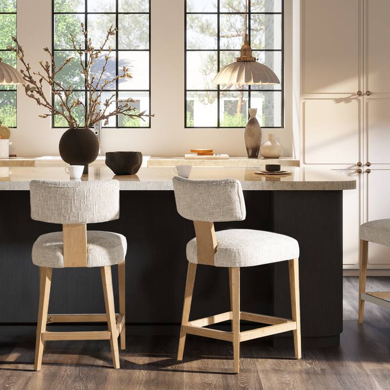 Louise 27" Split Back Textured Chenille Upholstered Counter Stool (Set of 2) - Set of 2 - Travertine Beige Chenille - Counter Height
