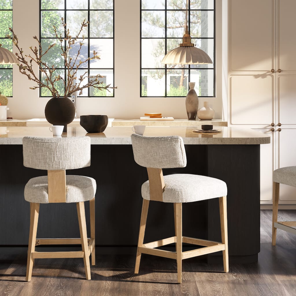 Louise 27" Split Back Textured Chenille Upholstered Counter Stool (Set of 2)