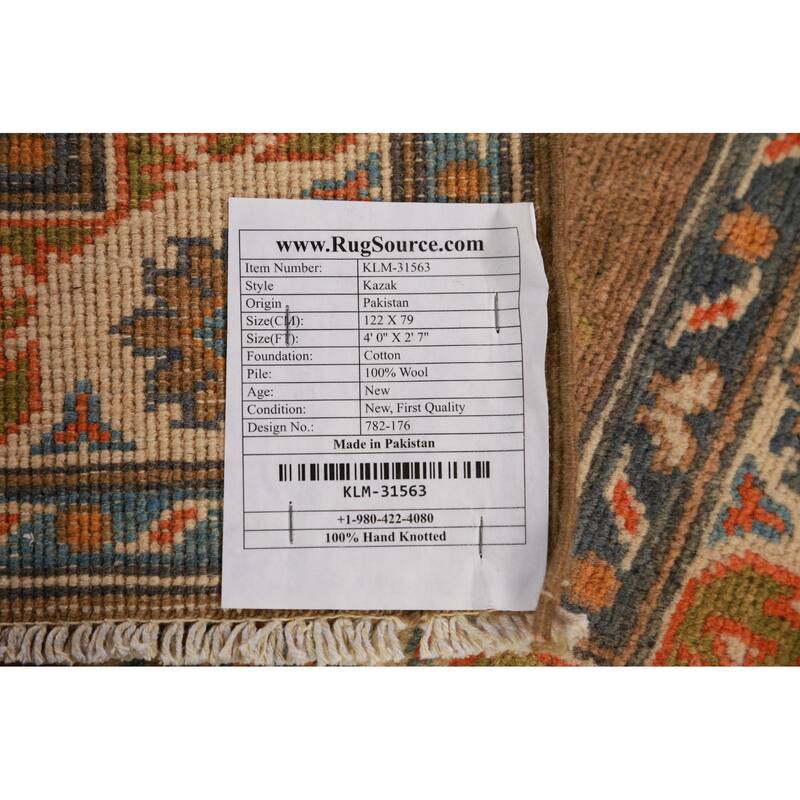 Brown Traditional Kazak Foyer Rug Hand-Knotted Wool Carpet - 2'7"x 4'0"