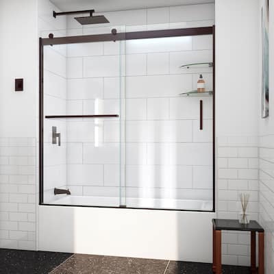 DreamLine Sapphire-V 56 - 60 in. W x 62 in. H Bypass Tub Door in Oil Rubbed Bronze and Clear Glass