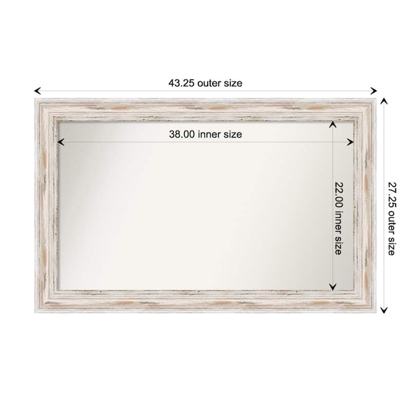 Alexandria White Wash Framed Non-Beveled Custom Wall Mirror, Bathroom Vanity Mirror - Outer Size: 43.25 x 27.25