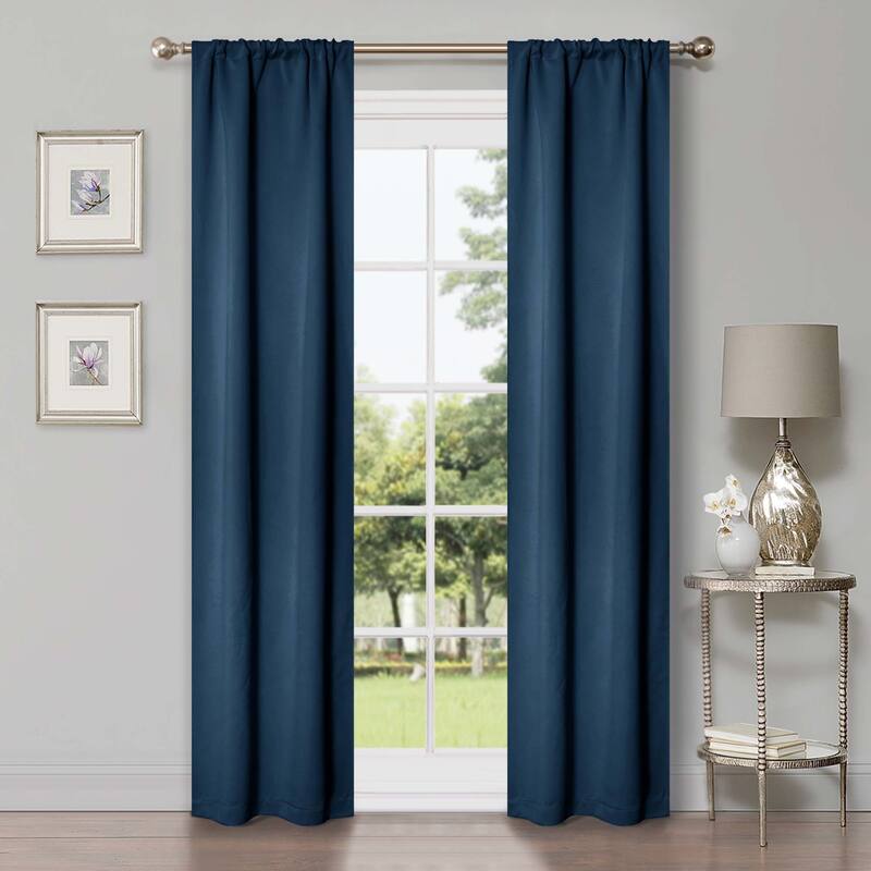 Superior Modern Solid Washable Room Darkening Blackout Curtains, Set of 2 Panels - 8PC- 26" x 84" - Navy Blue