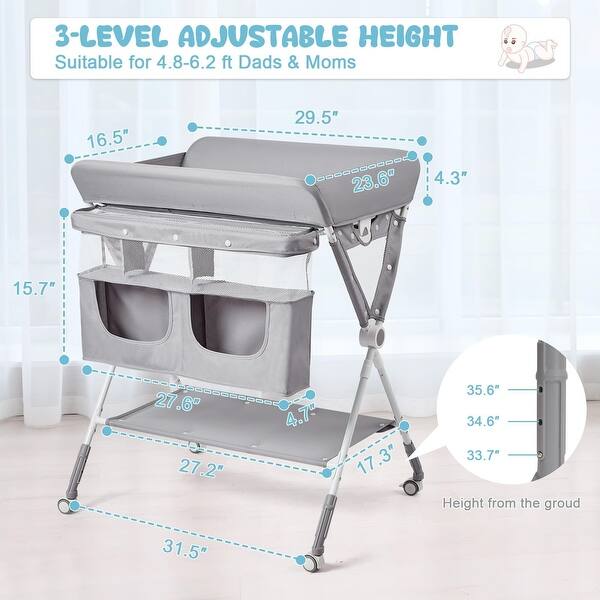 dimension image slide 2 of 3, Foldable Baby Changing Table with 2 Drawers