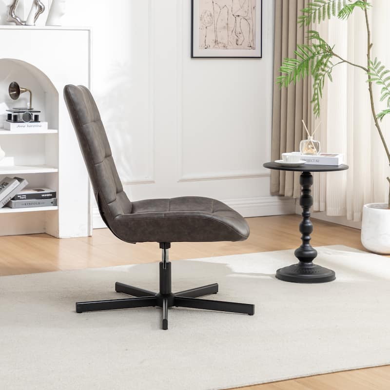 Faux Leather Tufted Swivel Accent Chair, Adjustable Height