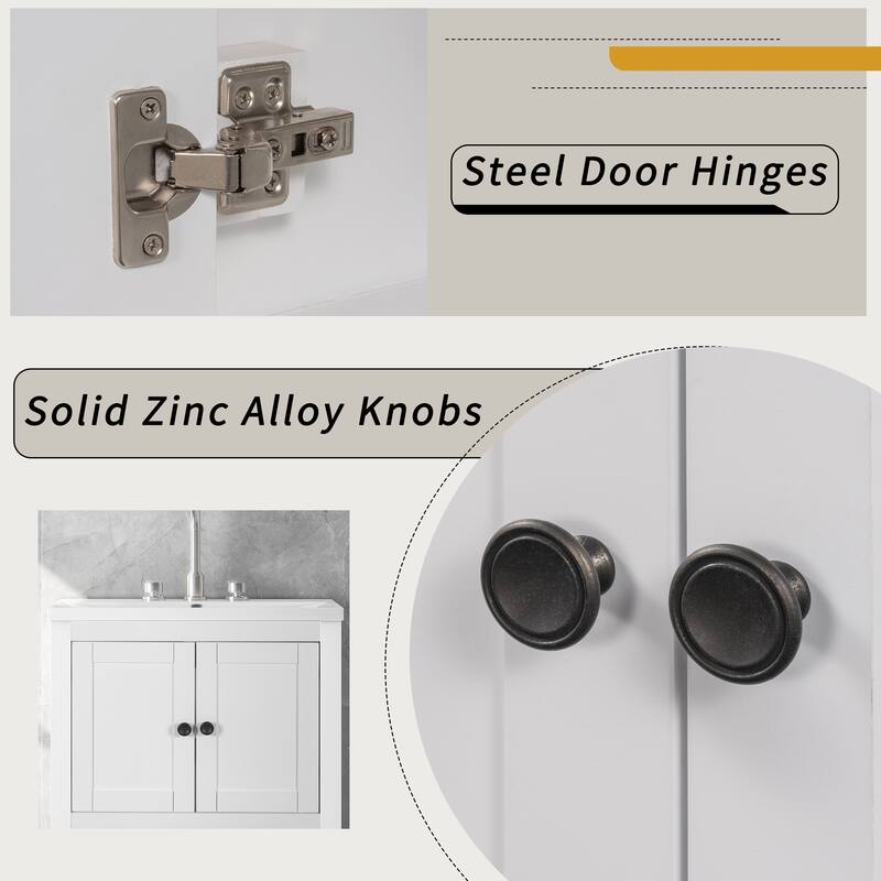 24" Modern Sleek Bathroom Vanity Elegant Ceramic Sink