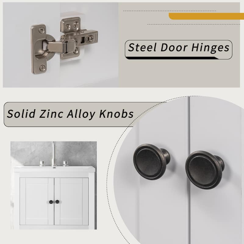 Anmytek White Modern Bathroom Vanity Ceramic Sink with Shelf