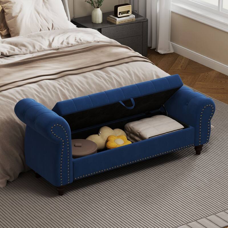 Tufted Upholstery Storage Bench with Nailheads