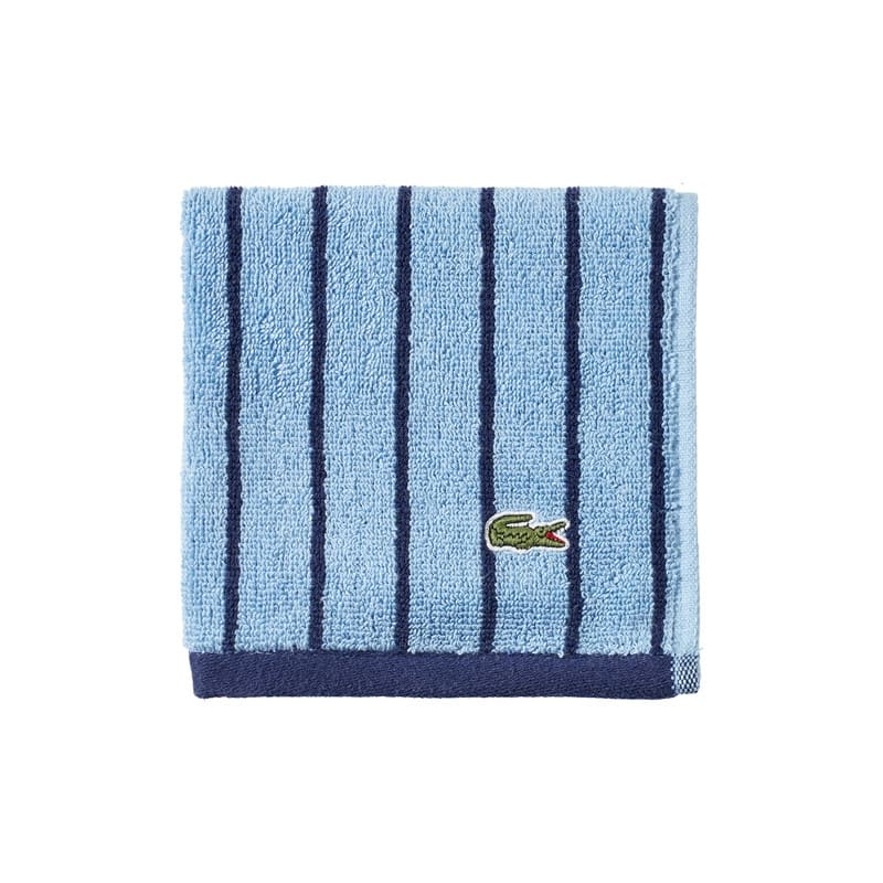 Lacoste Centre Mark Cotton Jacquard Stripe Bath Towel Hand Towel and Wash Cloth - Blue - Wash Cloth