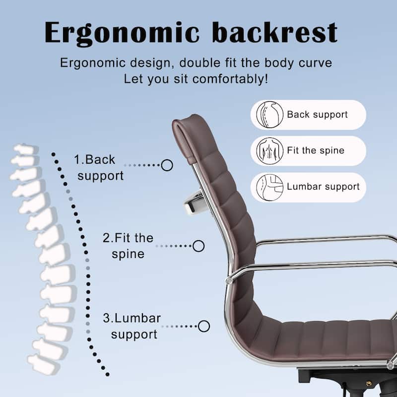 CAROCC Ribbed Computer Office Chair Swivel Lift tilt function Ergonomic Premium Leather Desk Armchair
